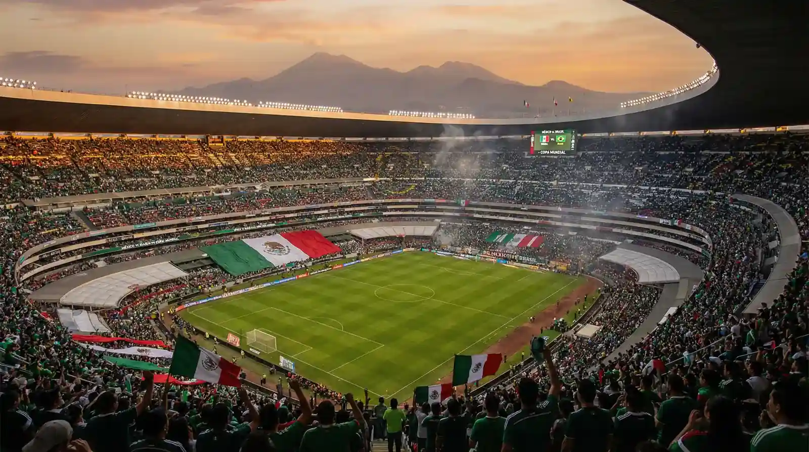 Mexikos landslag i gröna tröjor på Estadio Azteca
