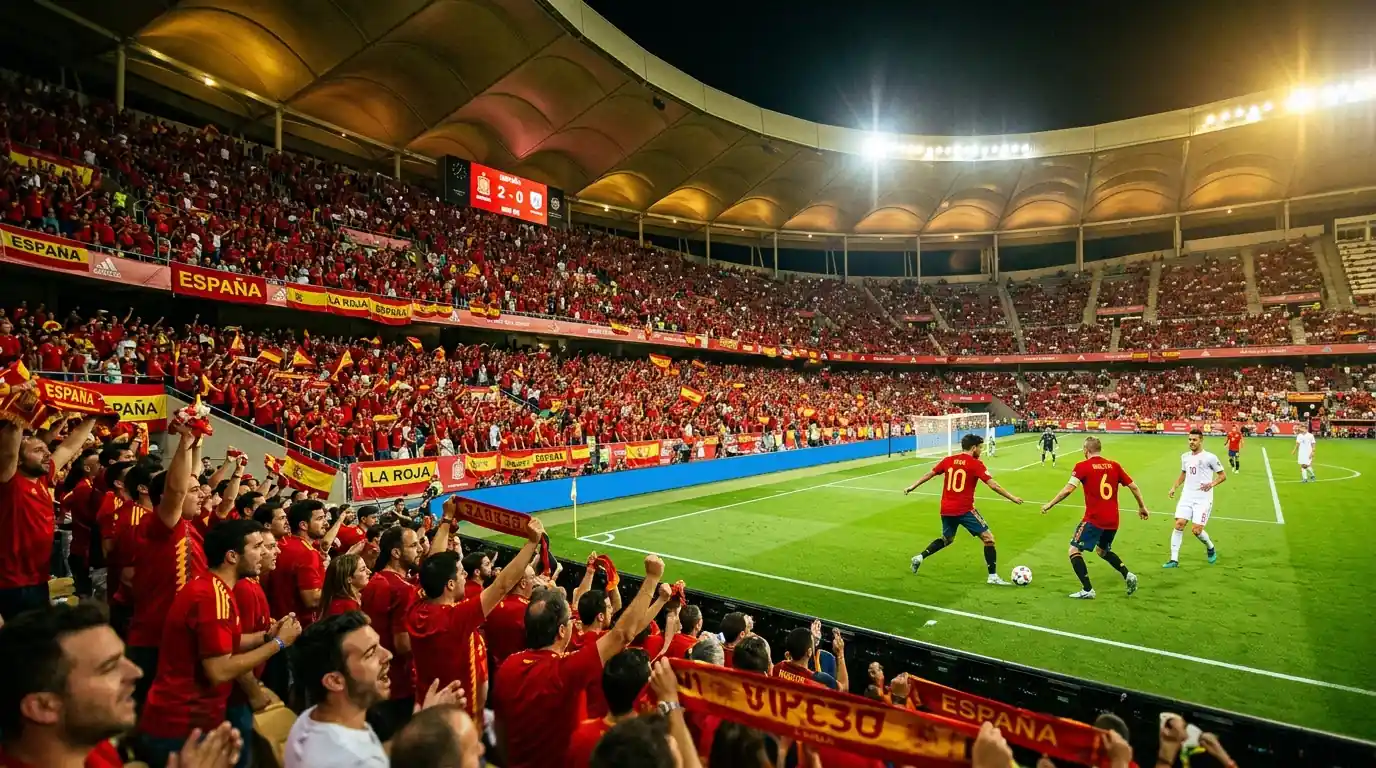 Spanska landslaget firar mål i VM 2026