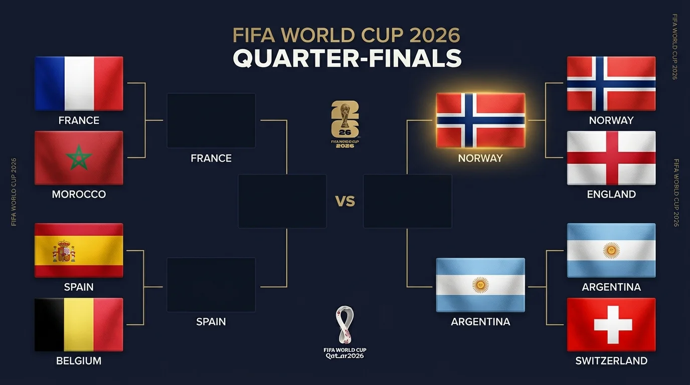 Kvartsfinaler VM 2026: åtta lag kvar, Norge Nordens sista hopp