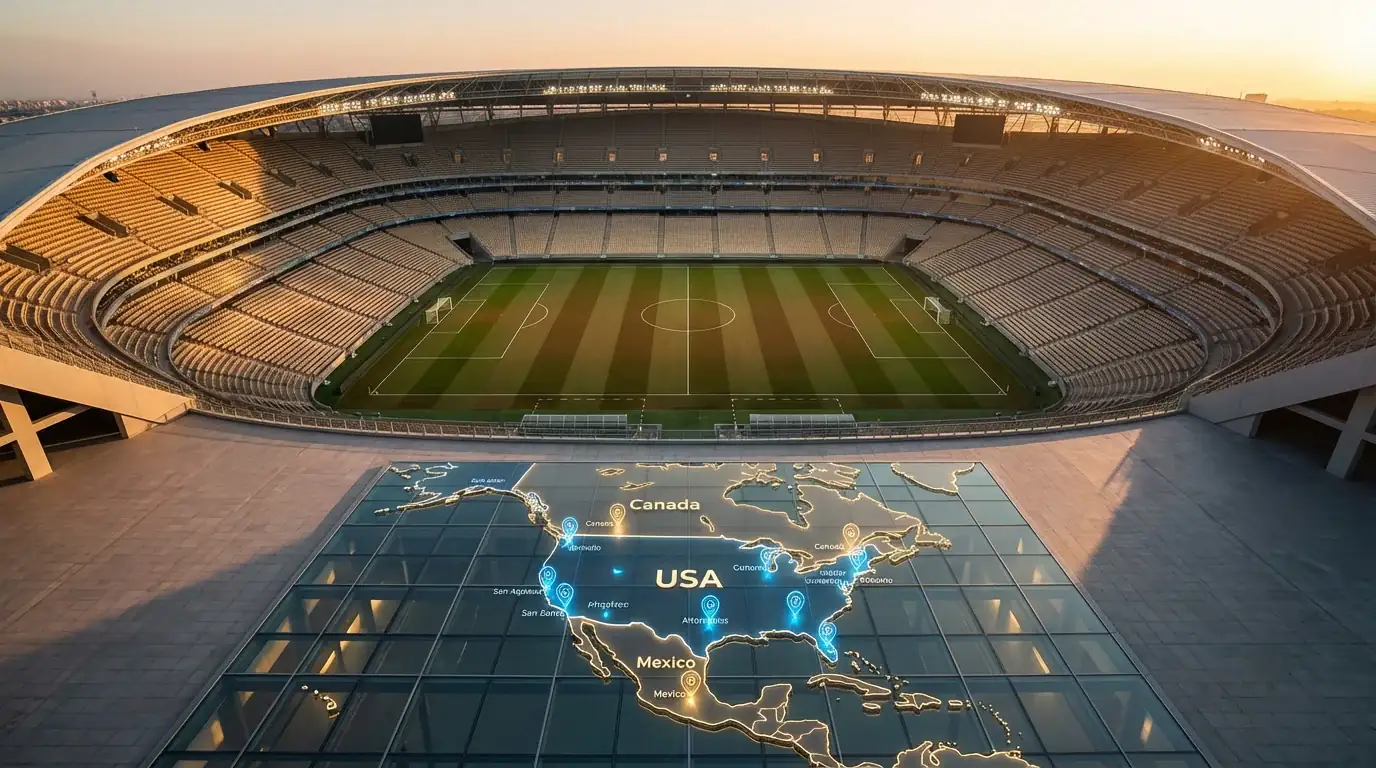 Karta över VM 2026 arenor i USA, Mexiko och Kanada